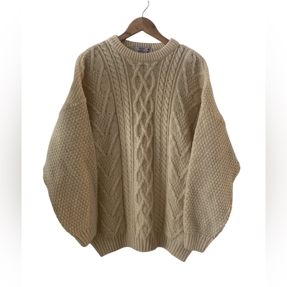HIGHLAND HOME INDUSTRIES Scottish Wool Cable Knit Sweater  size XL fisherman - Picture 2 of 11